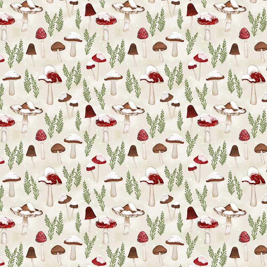 Wilmington Woodland Snowmen Mushrooms All Over Cream 1 Yard Cut by Wilmington Prints
