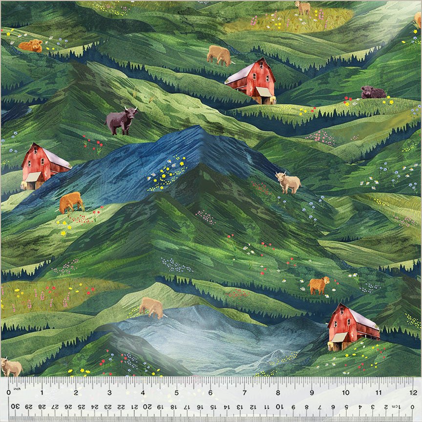 Windham Highland Hooves Little Hoof Hills Pasture 1 Yard Cut - Windham from Fort Worth Fabric Studio