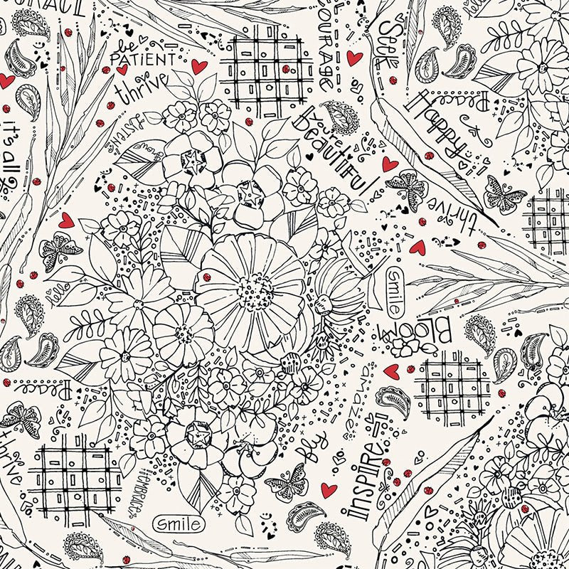 108" Quilt Backs Blooming Doodles Ivory from Windham 3 YARD CUT by Windham