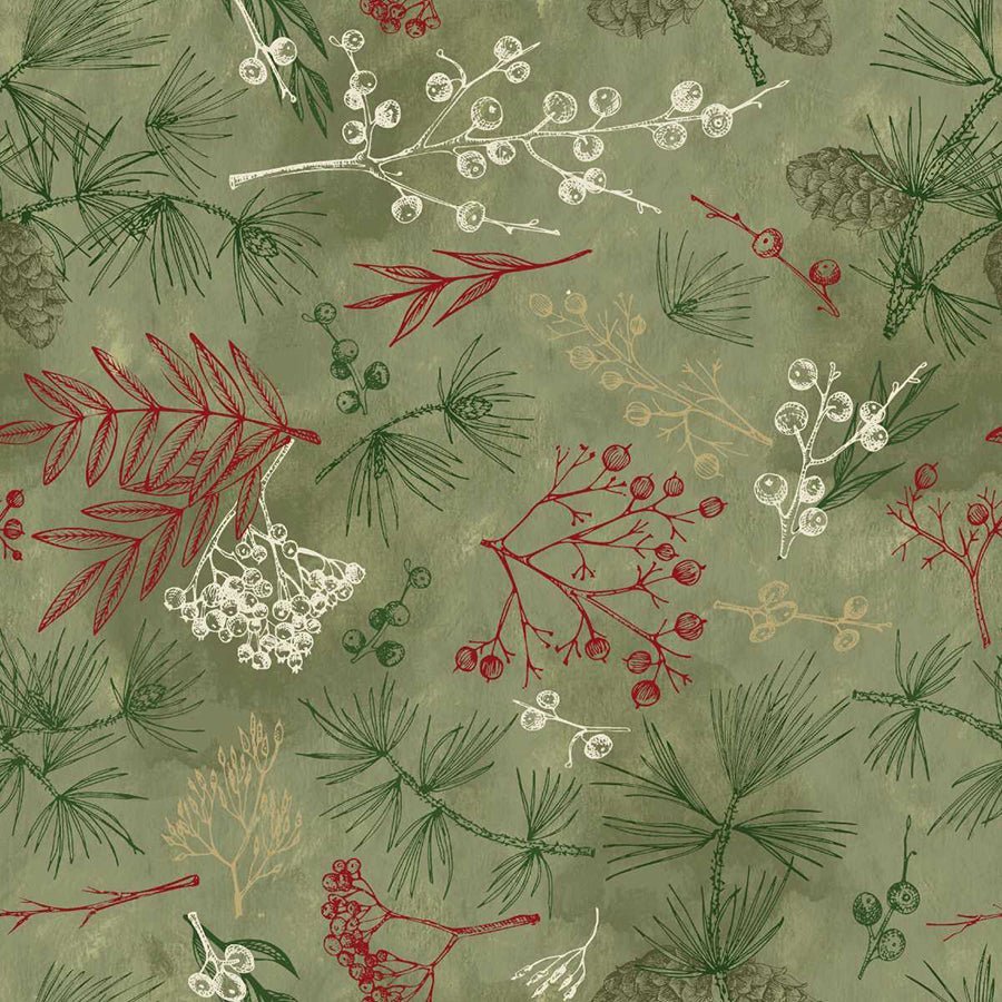 108" Quilt Backs Good Natured Tree Bits Sage from StudioE 3 YARD CUT by Studio E