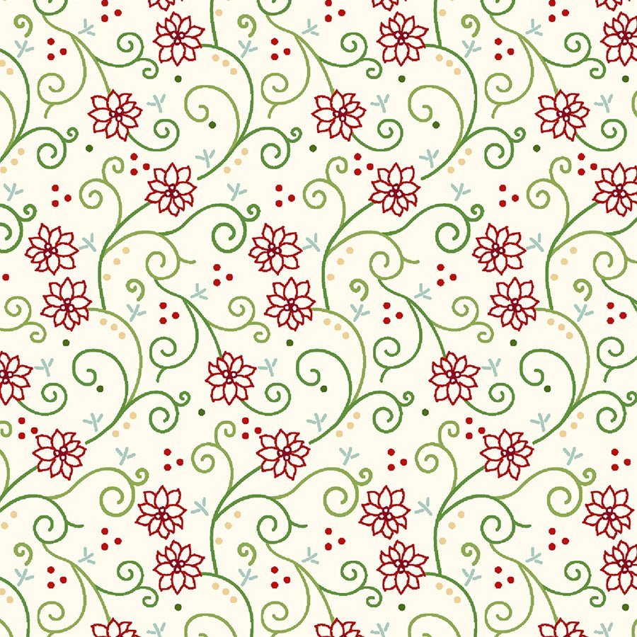 108" Quilt Backs Peppermint & Pine Swirly Poinsettia Multi from Marcus 3 YARD CUT by Marcus Fabrics