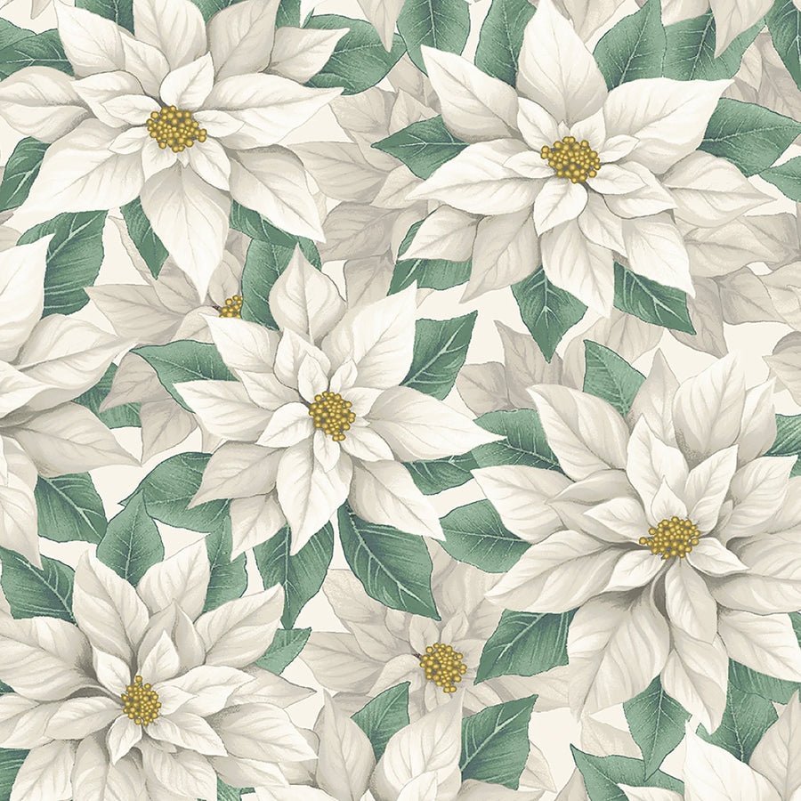 108" Quilt Backs Poinsettia Splendor Winter White from Henry Glass 3 YARD CUT by Henry Glass