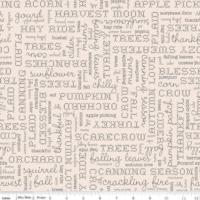 108" Wide Quilt Backing Autumn Words Latte from Riley Blake 3 YARD CUT by Riley Blake