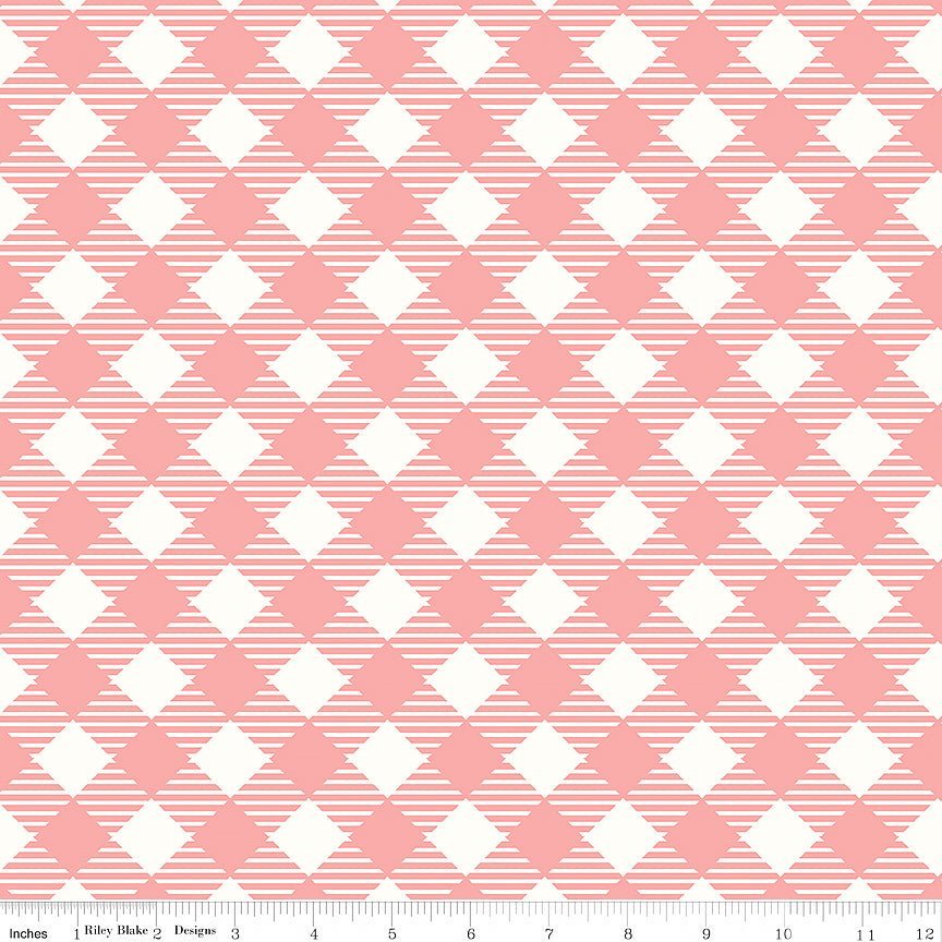 108" Wide Quilt Backing Bee Ginghams Coral from Riley Blake 3 YARD CUT by Riley Blake
