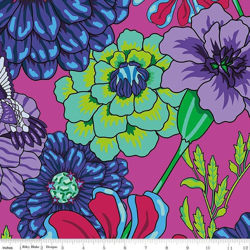 108" Wide Quilt Backing Botanic Blast Carnations Hot Pink from Riley Blake 3 YARD CUT by Riley Blake