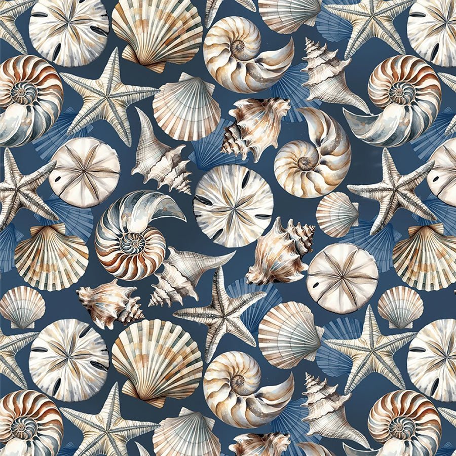 108" Wide Quilt Backing Coastal Escape Seashell Serenade Blue from Benartex 3 YARD CUT by Benartex
