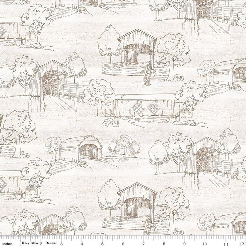 108" Wide Quilt Backing Covered Bridges in Spring Toile White from Riley Blake 3 YARD CUT by Riley Blake