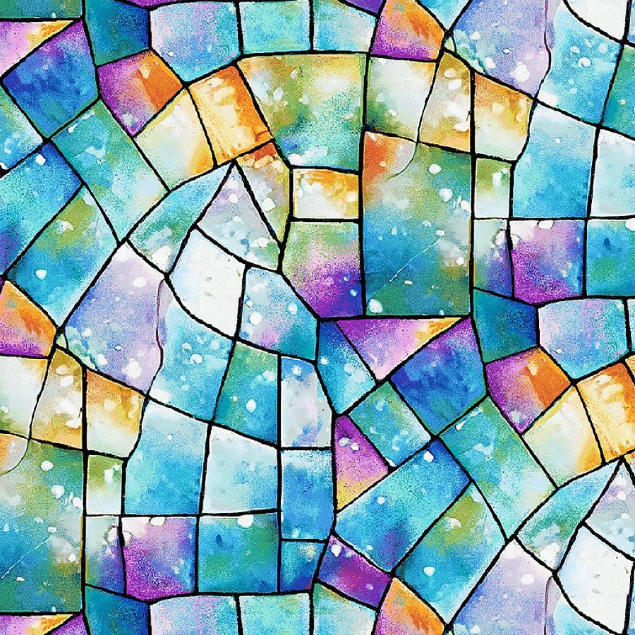 108" Wide Quilt Backing Kaleidoscope Stained Glass Blue/Multi from Henry Glass 3 YARD CUT by Henry Glass