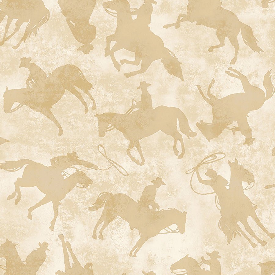 108" Wide Quilt Backing Yellowstone Cowboys Ecru 3 YARD CUT by Benartex