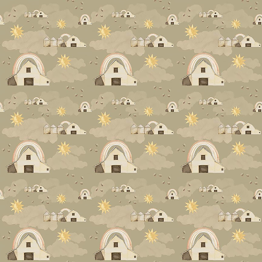 Henry Glass You Are My Sunshine Barn & Rainbow Light Green 1 Yard Cut