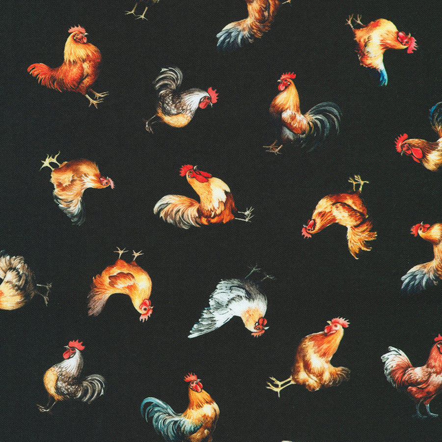 Robert Kaufman Home to Roost Chickens Black 1 Yard Cut by Robert Kaufman from Texas Pre-Cuts