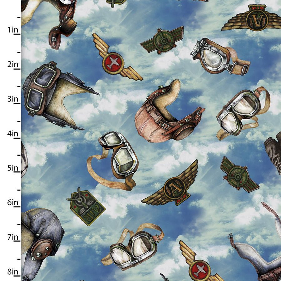 3 Wishes First in Flight Gear Blue 1 Yard Cut by 3 Wishes Fabric