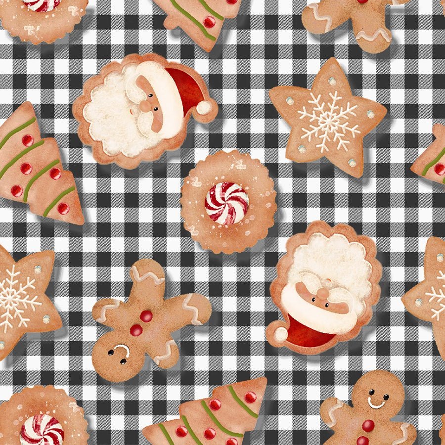 3 Wishes Very Merry Gingerbread Christmas Cookie Plaid Black 1 Yard Cut by 3 Wishes Fabric