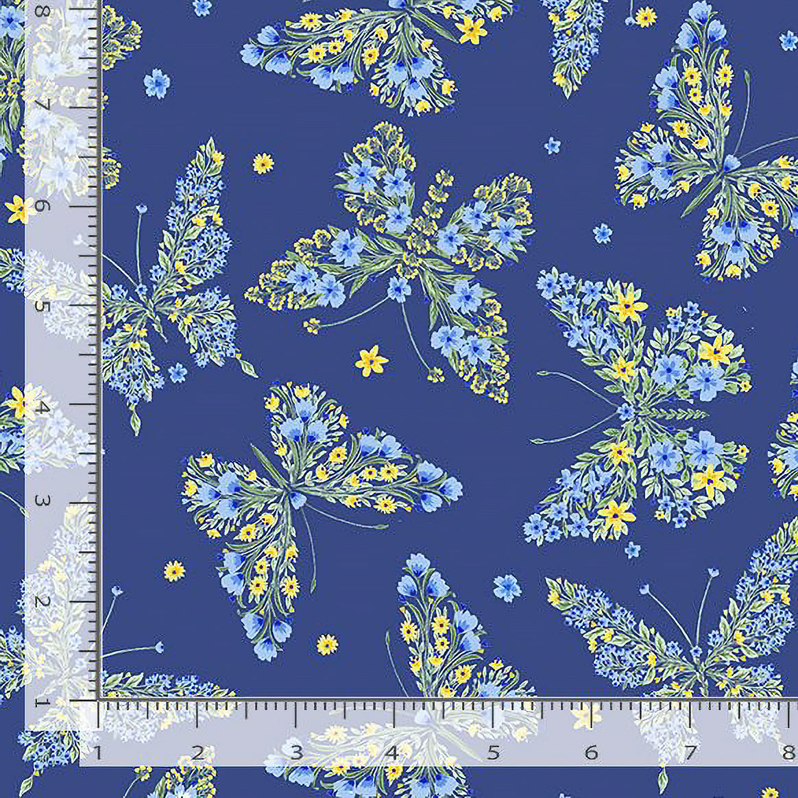 Timeless Treasures Bee & Bee Kind Floral Butterflies Navy 1 Yard Cut