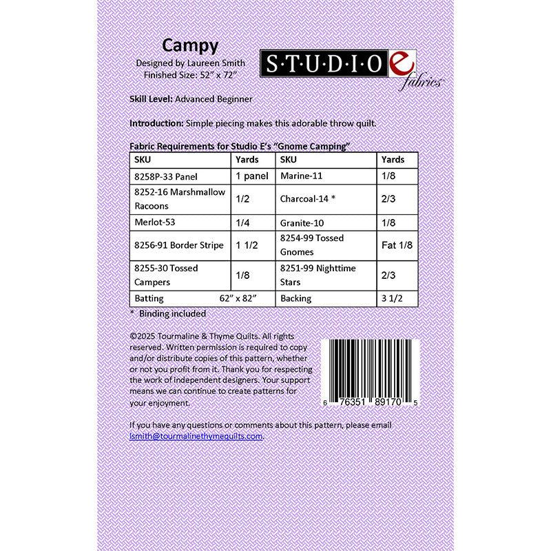 Campy Quilt Pattern by Tourmaline & Thyme Quilts