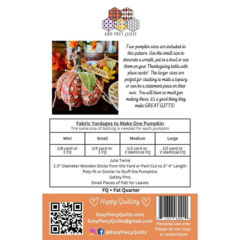 Quilted Pumpkins Pattern by Easy Piecy Quilts