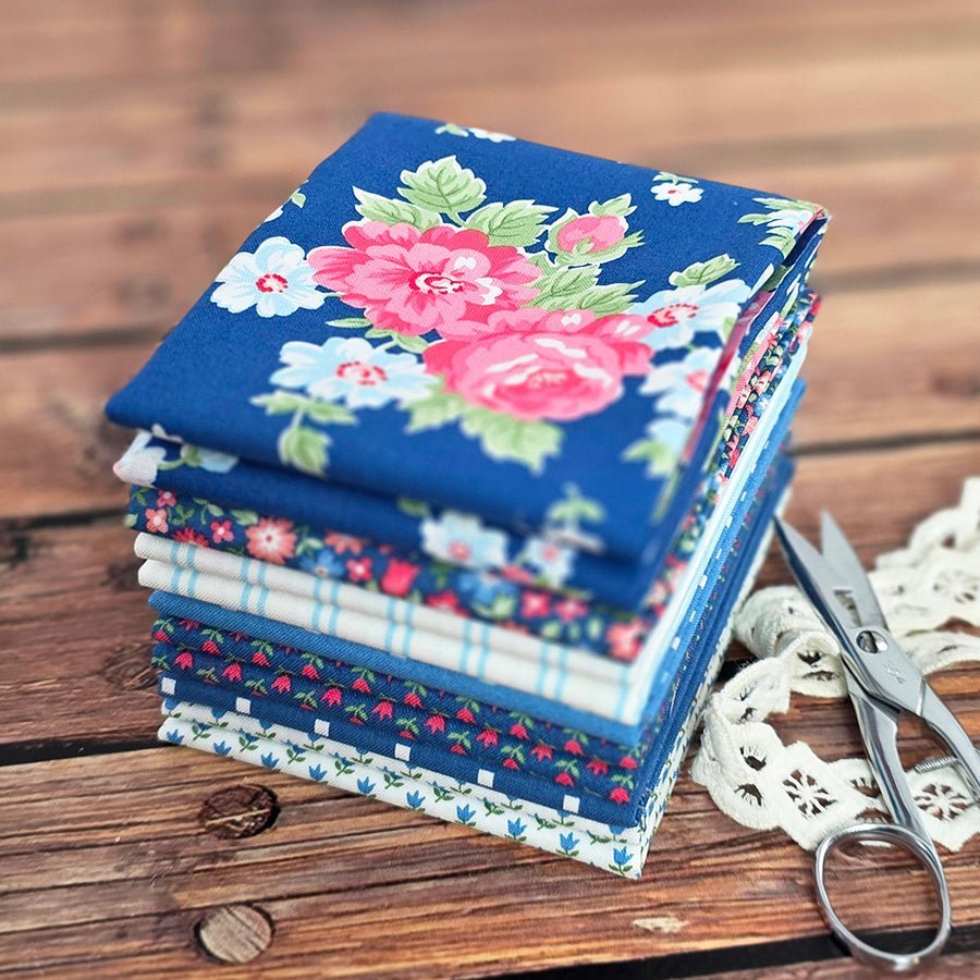 A Cat Named Stitch Blue Fat Quarter Bundle from Moda 7 Prints by Moda