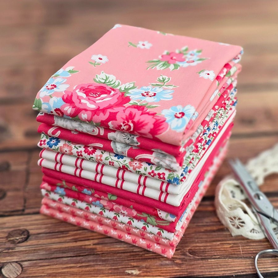 A Cat Named Stitch Pink Fat Quarter Bundle from Moda 8 Prints by Moda