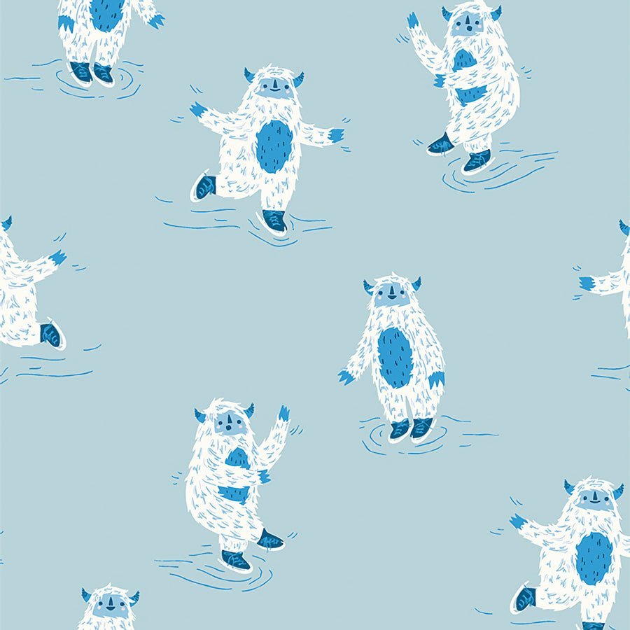 Art Gallery Snuggles Flannel Yappi Yeti Blue 1 Yard Cut by Art Gallery