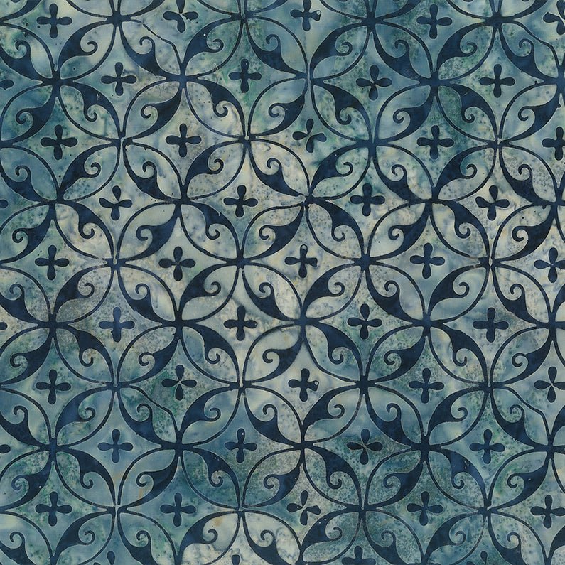 Banyan Batiks Tile Fusion Circle Swirl Arctic Blue 1 Yard Cut by Banyan Batiks