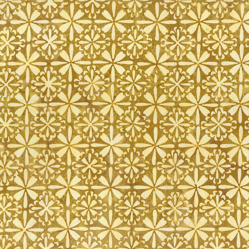 Banyan Batiks Tile Fusion Tile Floral Ochre 1 Yard Cut by Banyan Batiks