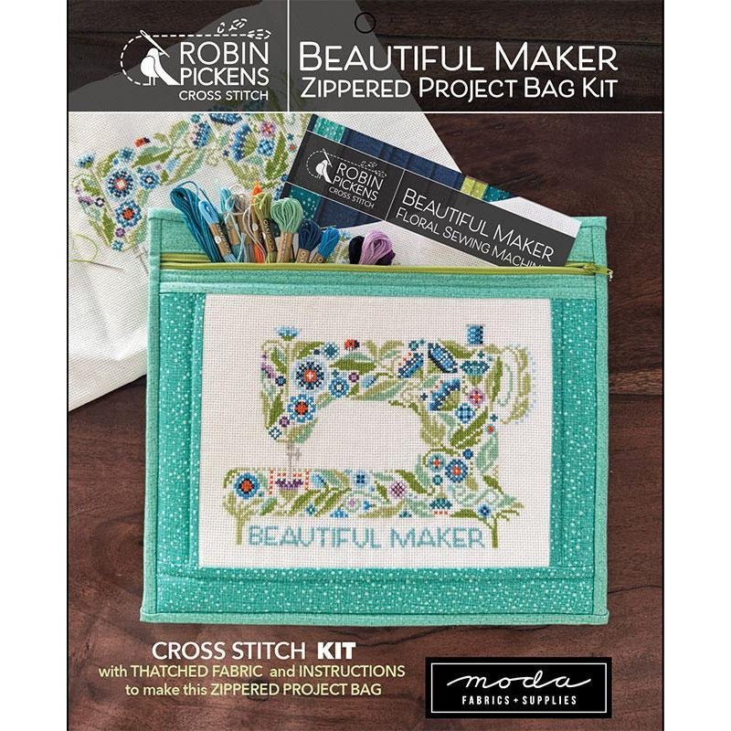 Beautiful Maker Zippered Project Bag Cross Stitch and Fabric Kit by Robin Pickens by Robin Pickens