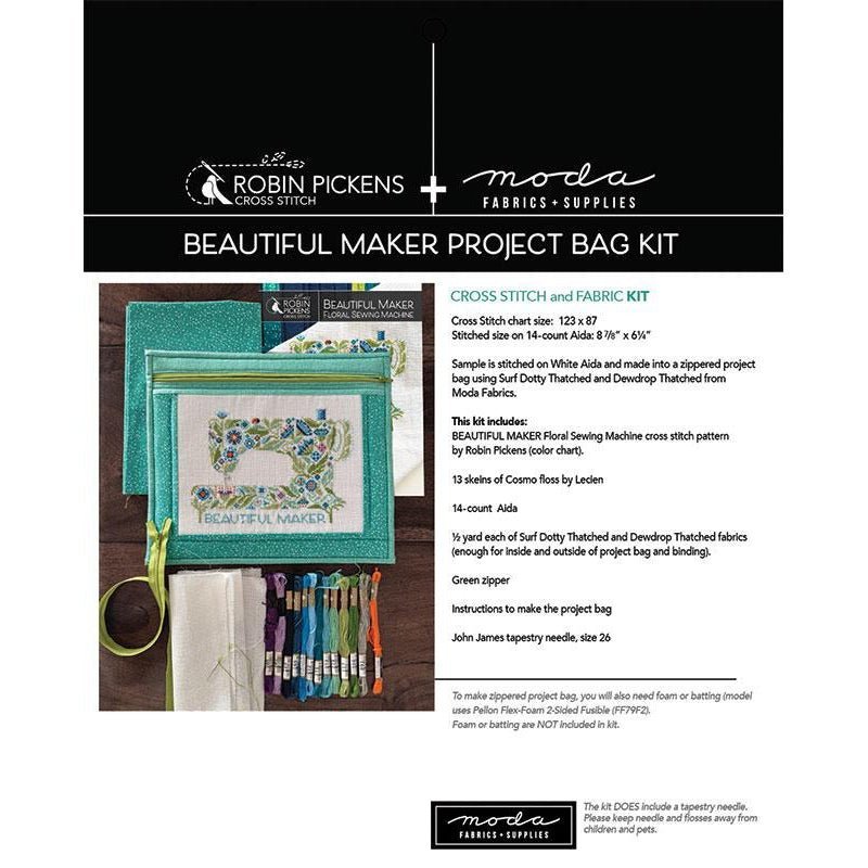 Beautiful Maker Zippered Project Bag Cross Stitch and Fabric Kit by Robin Pickens by Robin Pickens