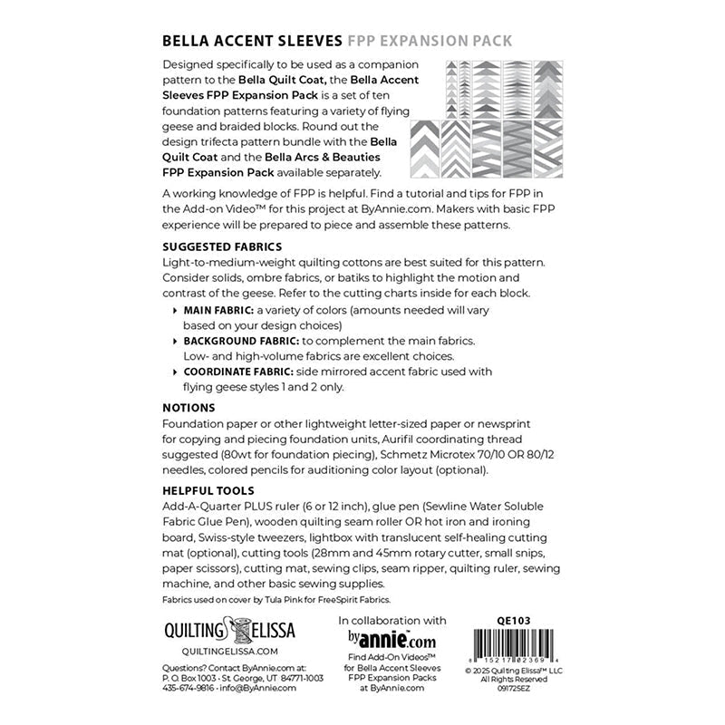 Bella Quilt Coat ACCENT SLEEVES Companion Pattern by Quilting Elissa & byAnnie by ByAnnie