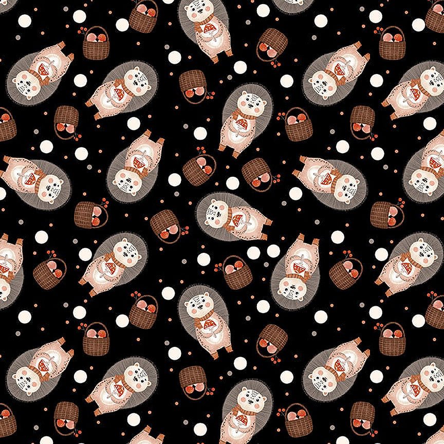 Blank Cheerful Cheeks Hedgehogs Black 1 Yard Cut by 3 Wishes Fabric