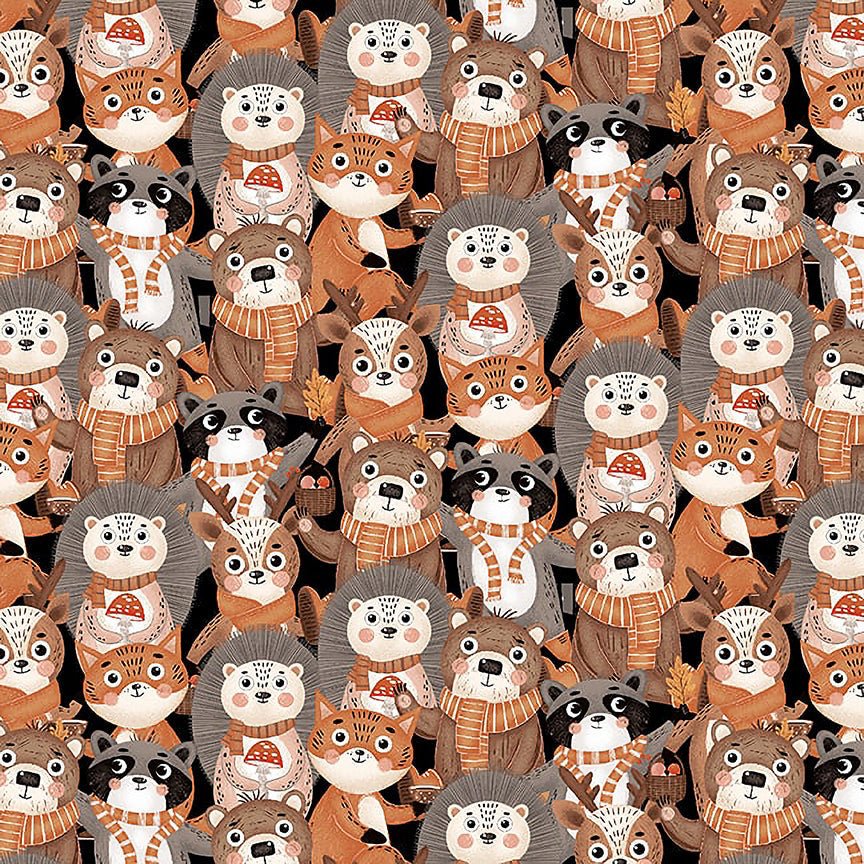 Blank Cheerful Cheeks Packed Critters Willow Gray 1 Yard Cut by 3 Wishes Fabric