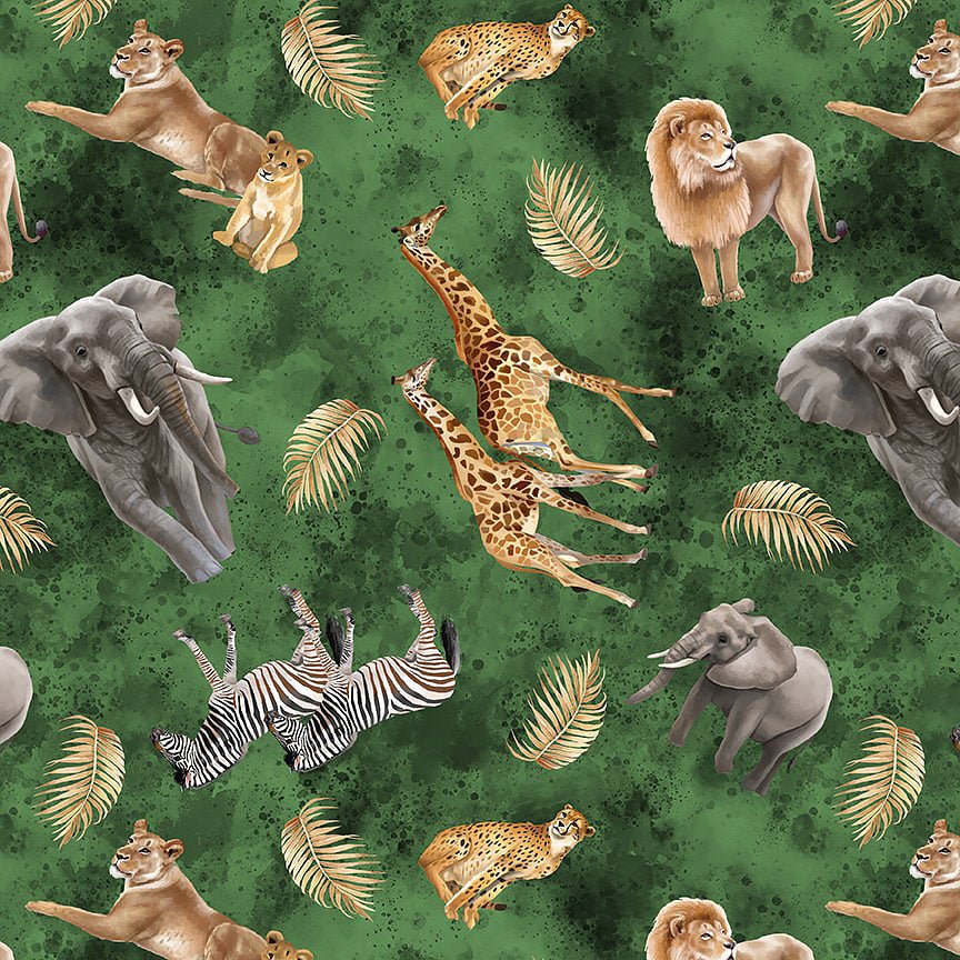Blank Safari Sights Safari Animals Green 1 Yard Cut by Blank Quilting