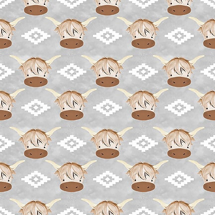 Blank Western Boho Baby Longhorns Gray 1 Yard Cut by Blank Quilting