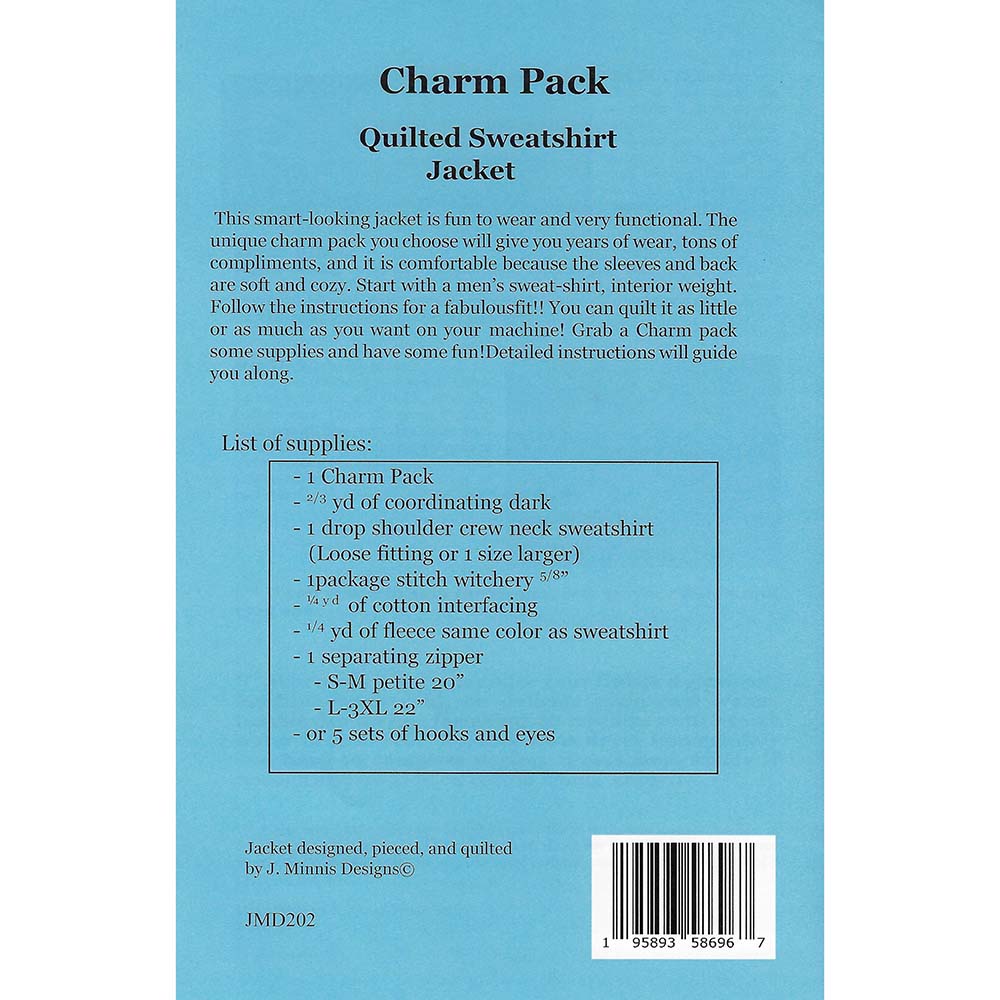 Charm Pack Quilted Sweatshirt Jacket Pattern by J. Minnis Designs by J. Minnis Designs