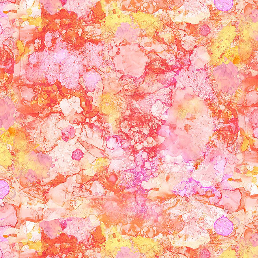 Clothworks Alcohol Inks II Drops Coral 1 Yard Cut by Clothworks