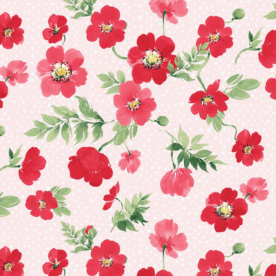 Clothworks Berry Sweet Tossed Poppies Light Pink 1 Yard Cut by Clothworks