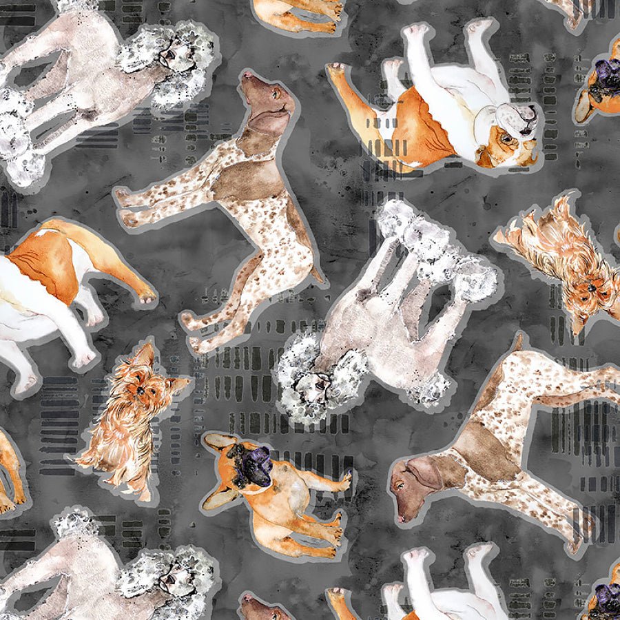 Clothworks Best Friends Best Friends Tossed Dogs Dark Gray 1 Yard Cut by Clothworks