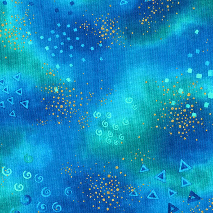 Clothworks Laurel Burch Basic Glitter Dark Royal Blue Gold Metallic 1 Yard Cut by Clothworks