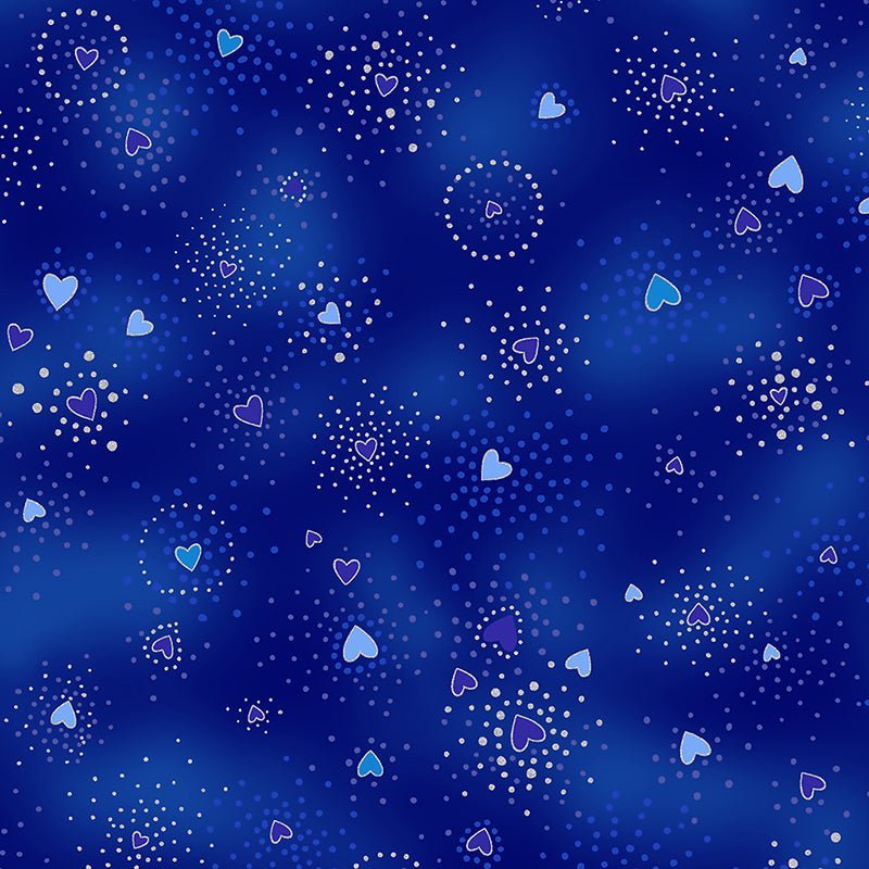 Clothworks Laurel Burch Basic Heart Royal Blue Silver Metallic 1 Yard Cut by Clothworks