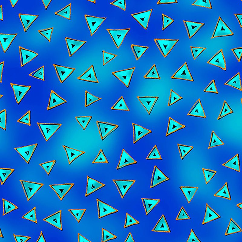 Clothworks Laurel Burch Basic Triangle Dark Aqua Gold Metallic 1 Yard Cut by Clothworks