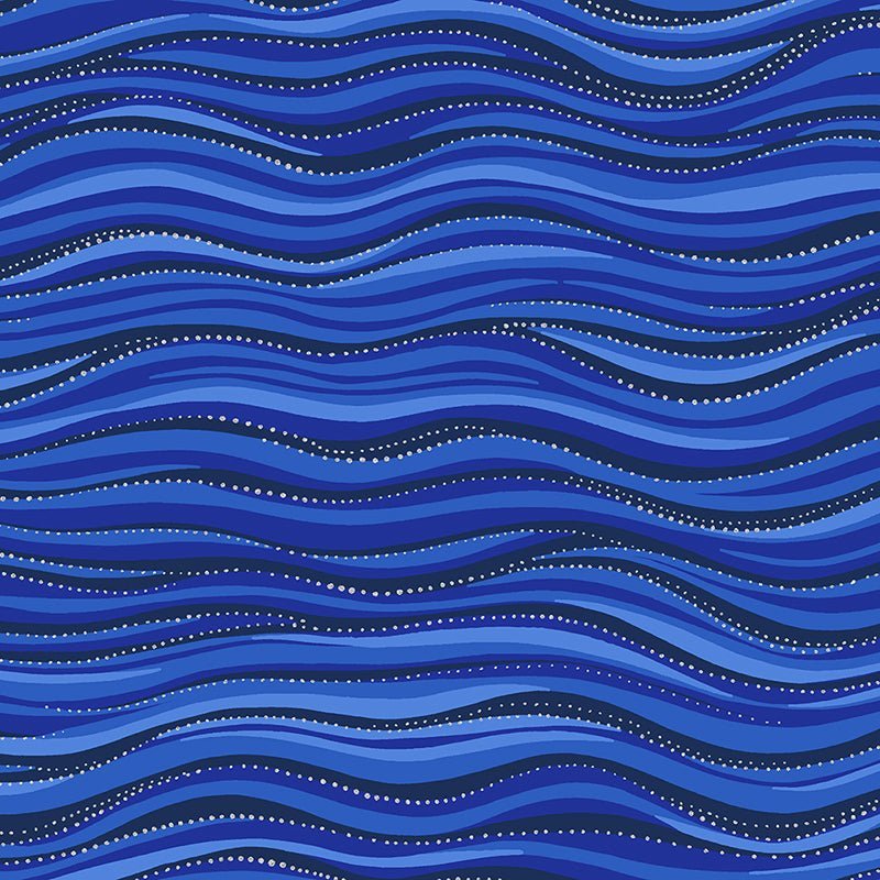 Clothworks Laurel Burch Basic Wave Dark Royal Blue Silver 1 Yard Cut by Clothworks