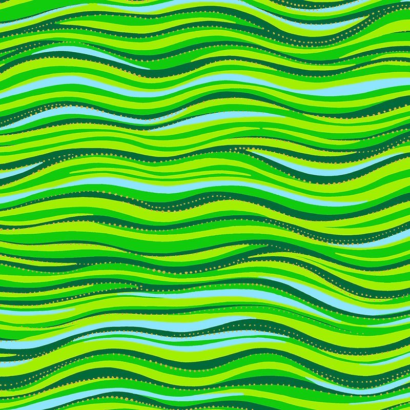 Clothworks Laurel Burch Basic Wave Green Gold 1 Yard Cut by Clothworks