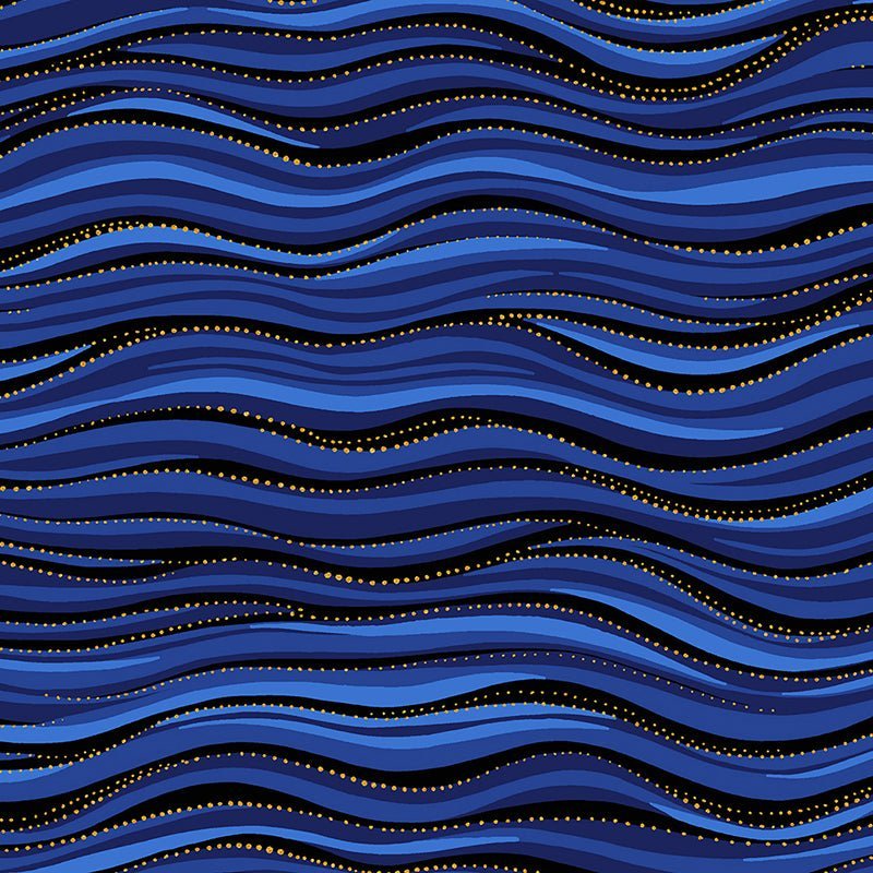 Clothworks Laurel Burch Basic Wave Royal Blue Gold 1 Yard Cut by Clothworks