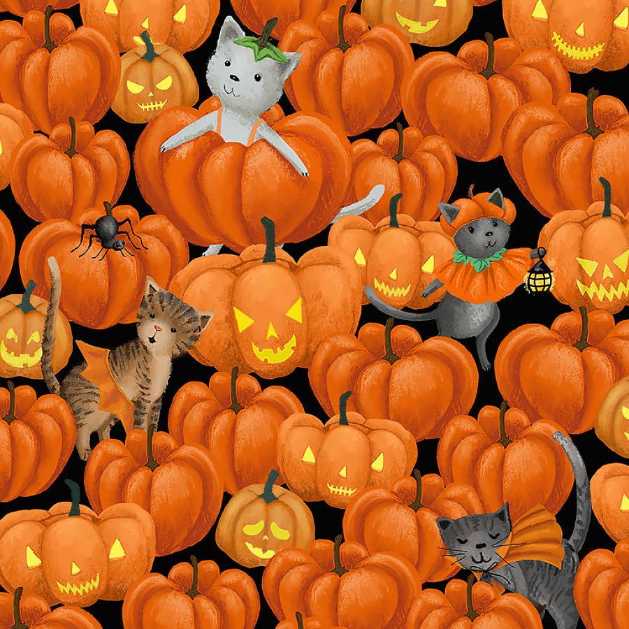 Dear Stella Purranormal Frank Meowt Tangerine 1 Yard Cut by Dear Stella