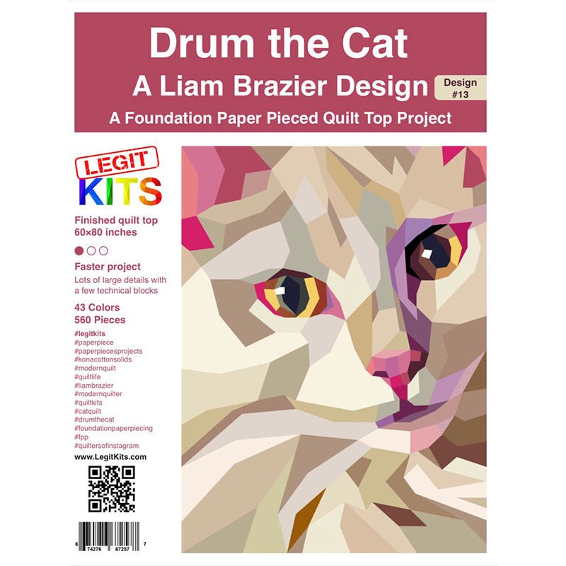 Drum the Cat Foundation Paper Pieced Quilt Pattern by Legit Kits Design - Legit Kits Design from Fort Worth Fabric Studio