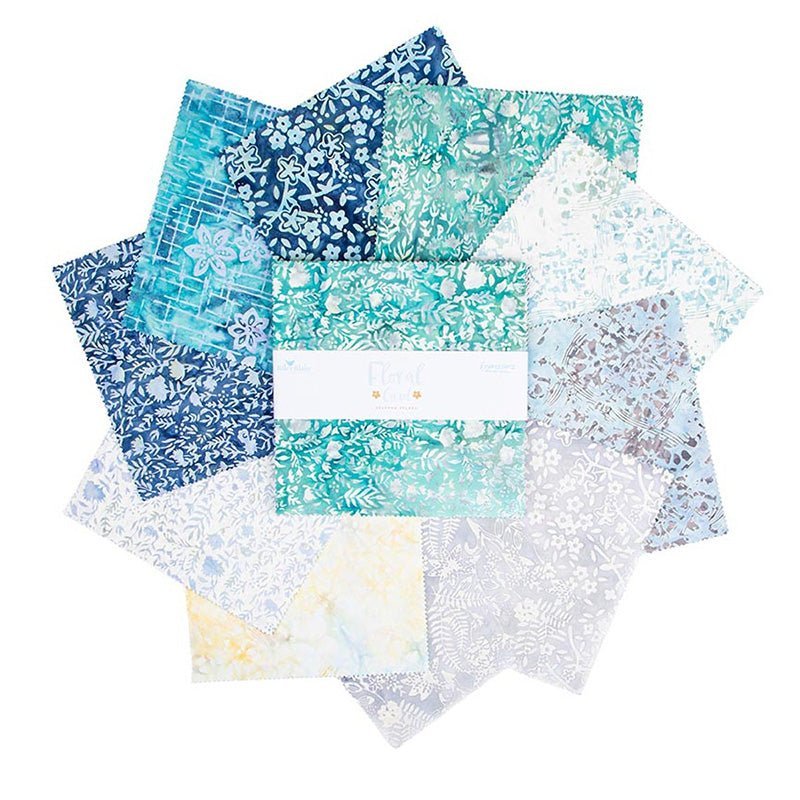 Expressions Batiks Floral Grid Seafoam Splash 10" Stacker from Riley Blake by Riley Blake