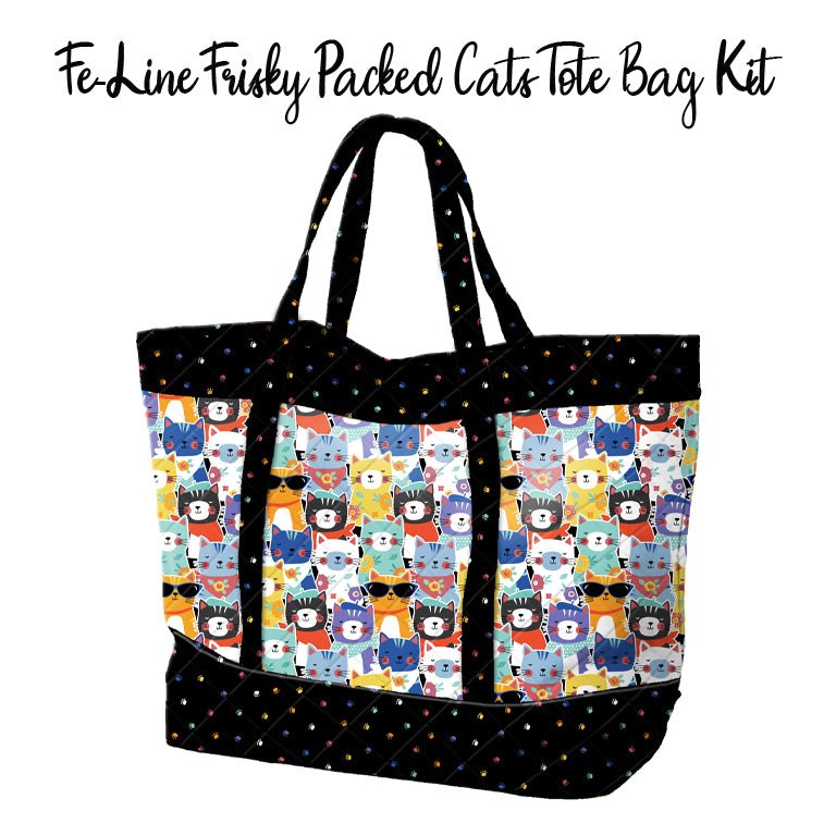 Fe - Line Frisky Packed Cats Tote Bag Kit from Wilmington - Wilmington Prints from Fort Worth Fabric Studio