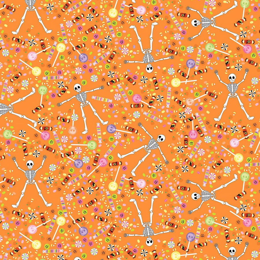 FIGO Mr. Bones Sews Candies Orange 1 Yard Cut by Figo Fabrics