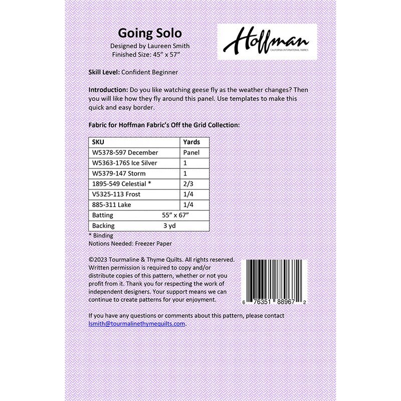 Going Solo Quilt Pattern by Tourmaline & Thyme Quilts by Hoffman
