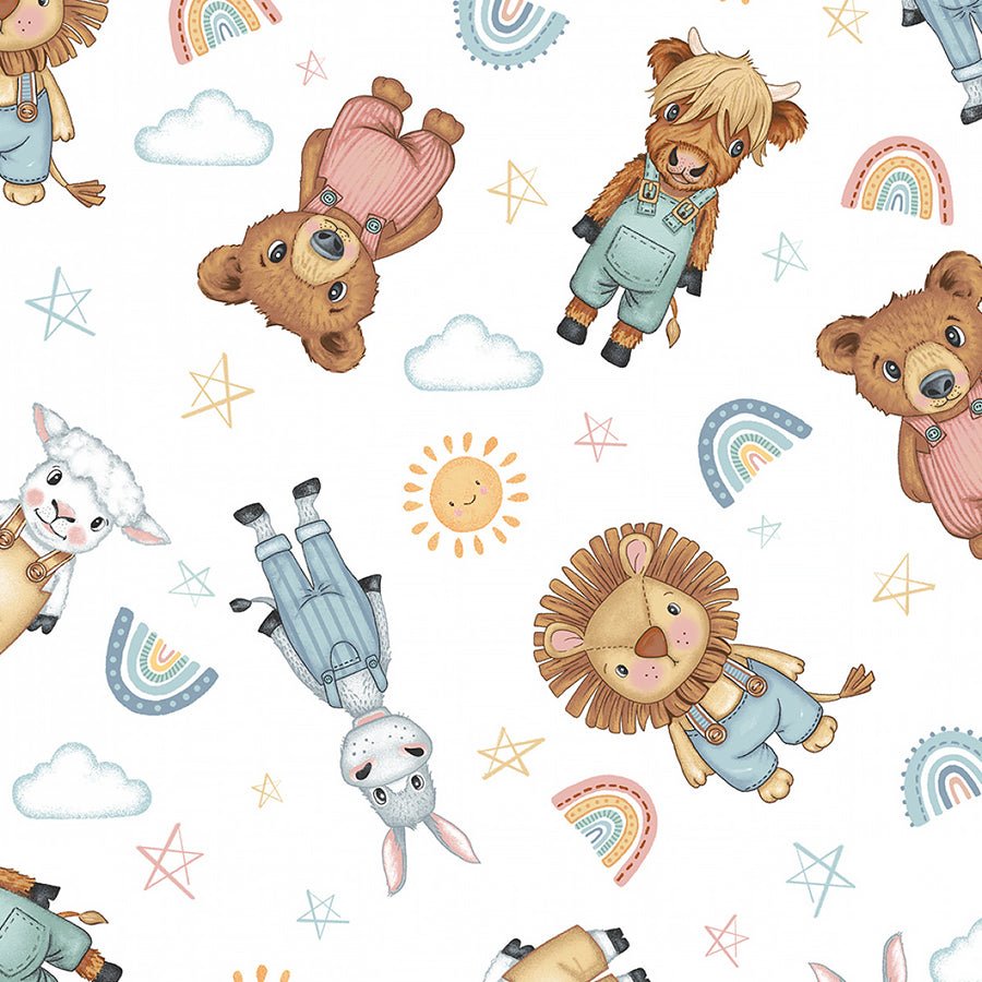 Henry Glass Boho Buddies Main White 1 Yard Cut by Henry Glass