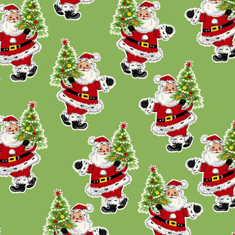 Henry Glass Santa's Coming To Town Small Santas Green 1 Yard Cut by Henry Glass